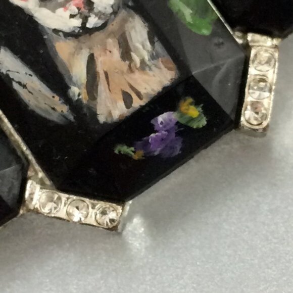 Hand-Painted Ferret Black Brooch Pin Silvertone Metal  Pet Artisan Polecat - Picture 15 of 16